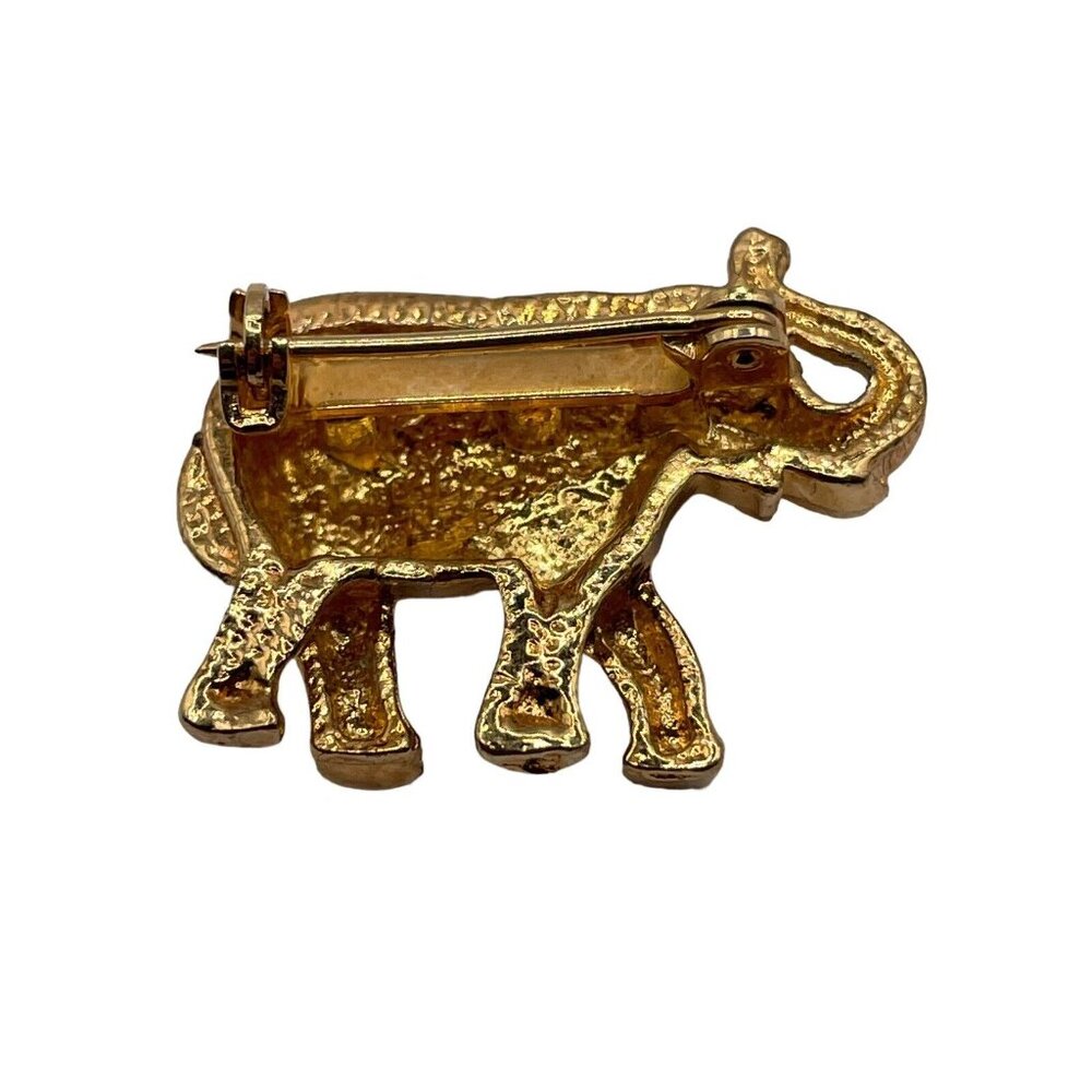 Vintage‎ Elephant Brooch Pin Pave Crystals Trunk Up Gold Tone Red Eye 1” Mini - Picture 4 of 6